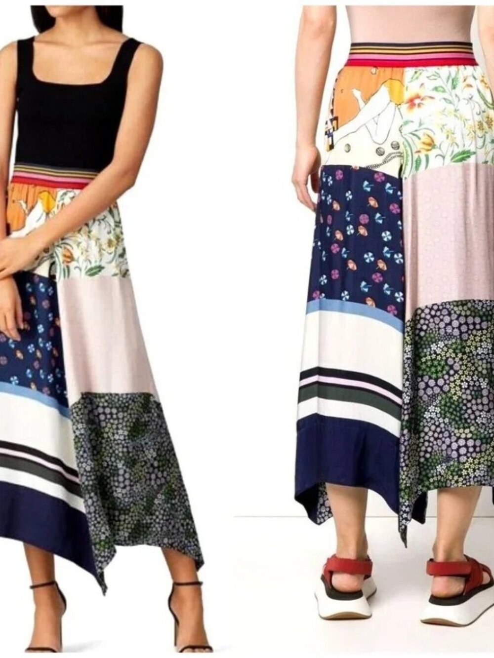 NWT See By Chloe Multi Floral Summer Patchwork Midi Handkerchief Skirt 42 US/10